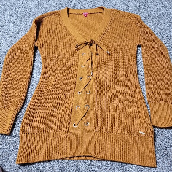 Guess Burnt Orange Ribbed Knit Front Tie Sweater X Small - Picture 1 of 10